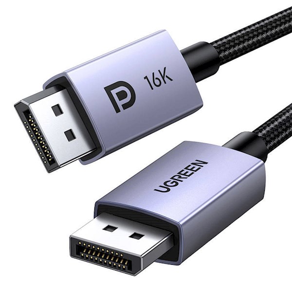 ვიდეო კაბელი UGREEN DP118 (15384), 2.1 16K DisplayPort To DisplayPort, 2m, Grey/Black