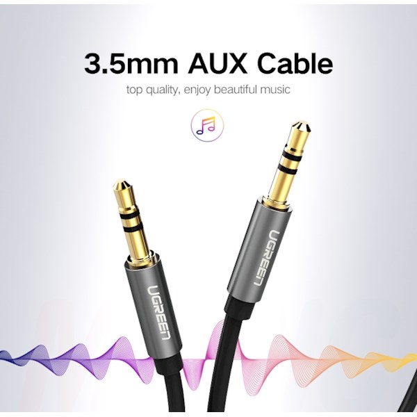 აუდიო კაბელი UGREEN AV119 (10733), 3.5mm Male to 3.5mm Male Cable, 1m, Black